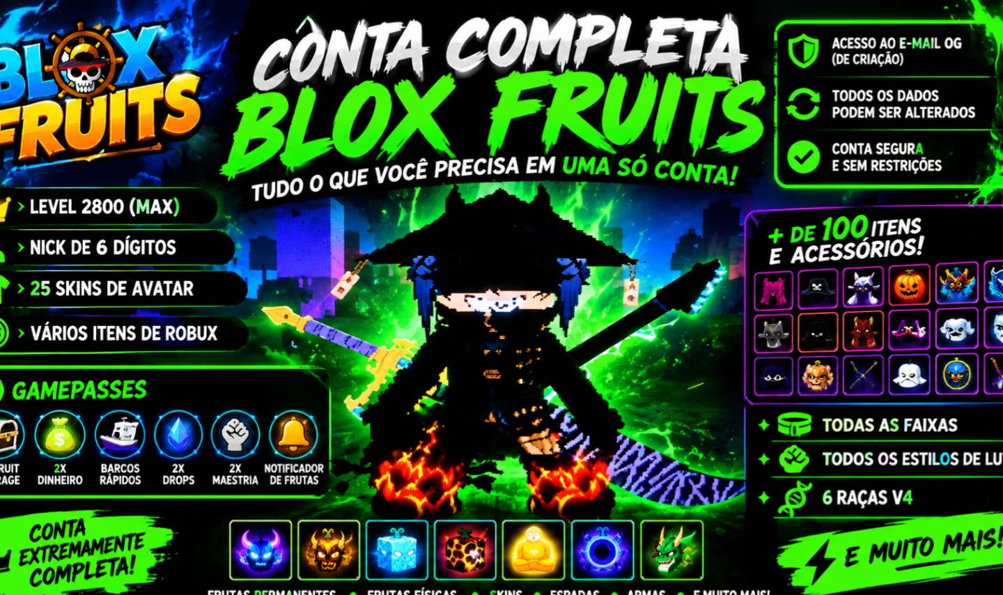 CONTA DE ROBLOX BLOX FRUITS FRUTAS PERMANENTES DRAGON DOUGH TIGER É MAIS !!!