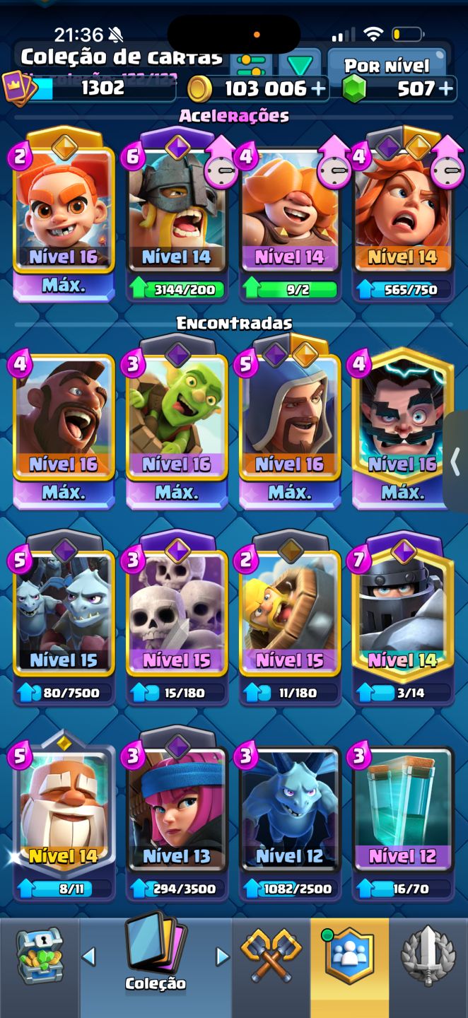 CONTA CLASH ROYALE DECK NÍVEL 15/16 FULL