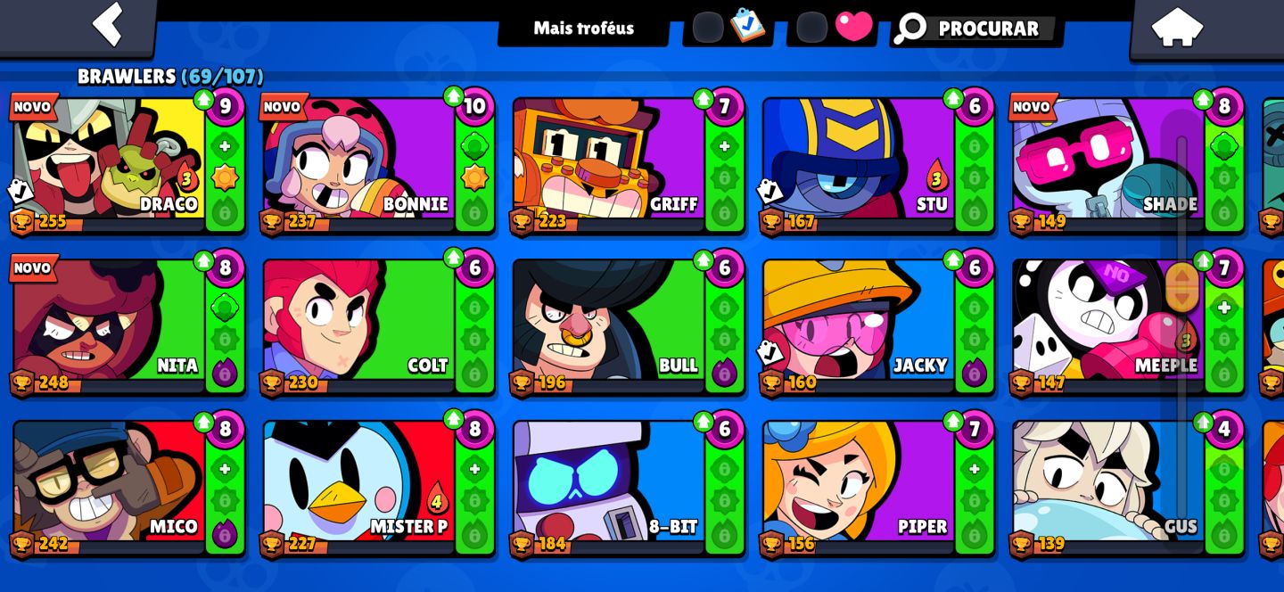 CONTA BRAWL STARS 69/109 BRAWLERS PRATICAMENTE TODAS AS SKINS FULL ACESSO