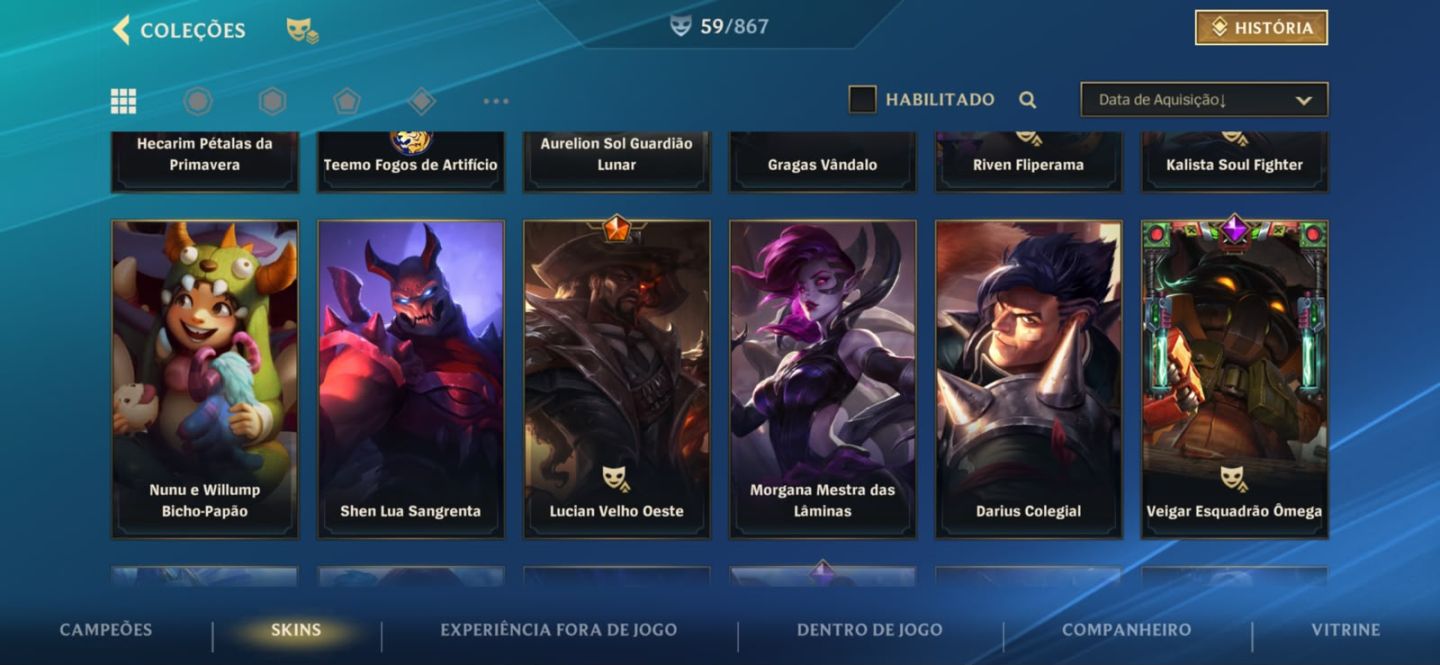 CONTA MESTRE - 53% WR / SKINS LENDÁRIAS E CAMPEOES(65 SKINS E 90 CAMPEOES)