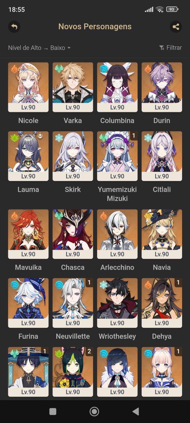Conta genshin impact, chasca, mavuika, etc