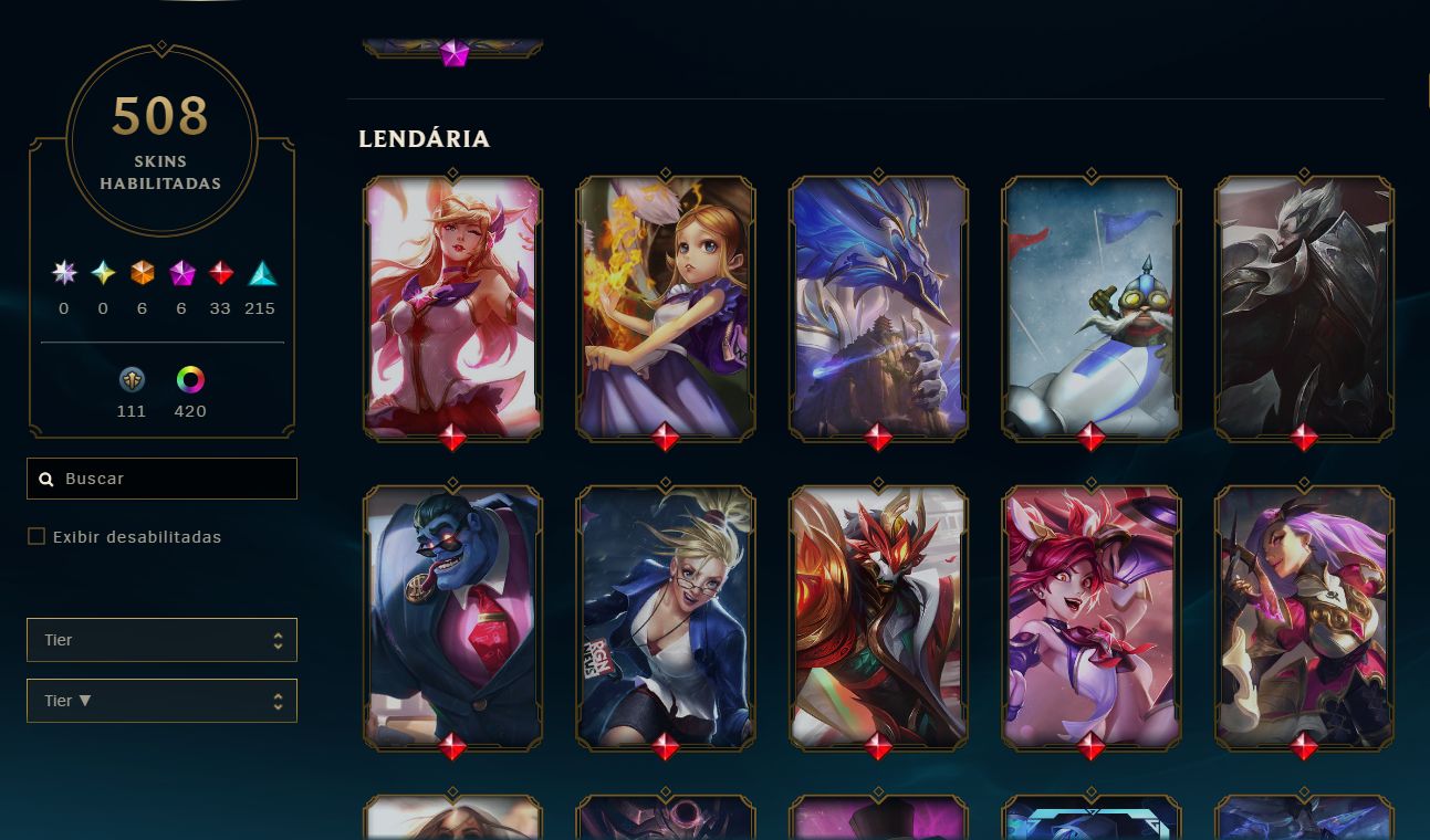 Conta League of Legends MMR MESTRE COM 508 SKINS RARAS