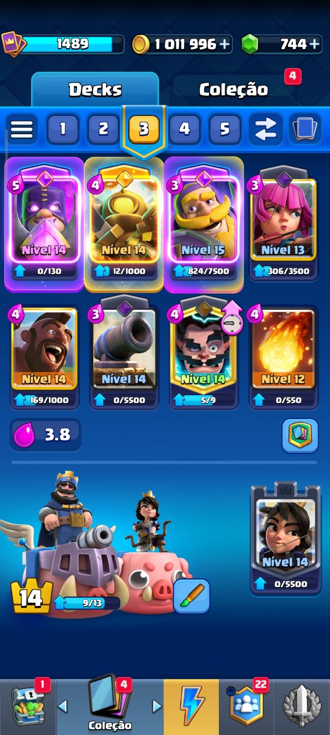 CONTA CLASH ROYALE 10K TROFÉUS 123/123 CARTAS COMPLETO +1M DE OURO