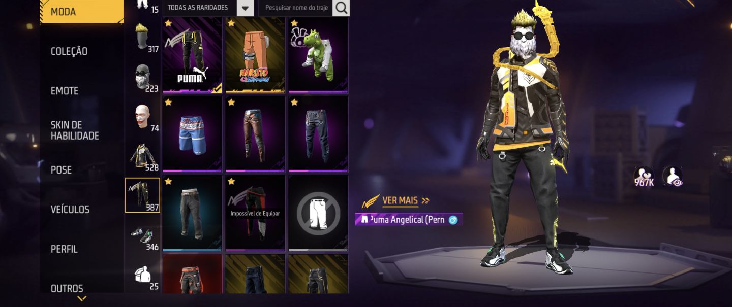 CONTA FREE FIRE RARA GEMADA! 4 PUNHOS, NIVEL 75, BARBINHA, ANGELICAL PUMA