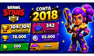 CONTA BRAWL STARS 2018 | 104/104 BRAWLERS | 342 SKINS | 78K TROFÉUS | 500 GEMAS