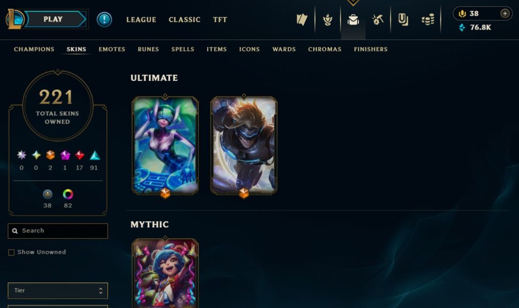 CONTA LOL 221 skins, 2 ultimates (DJ Sona e Ezreal Pulsefire) e 17 lendarias