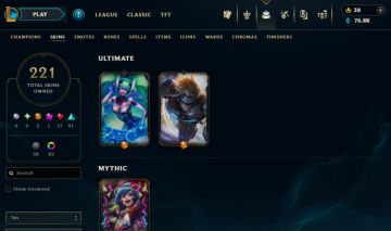 CONTA LOL 221 skins, 2 ultimates (DJ Sona e Ezreal Pulsefire) e 17 lendarias