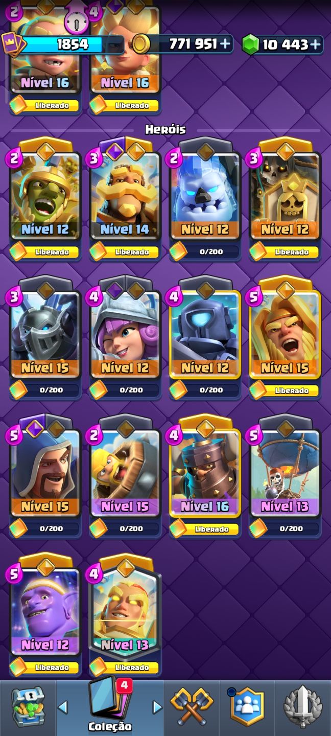 Conta Clash Royale nv. de coleção 1854 (Torre do rei 16)!!!!