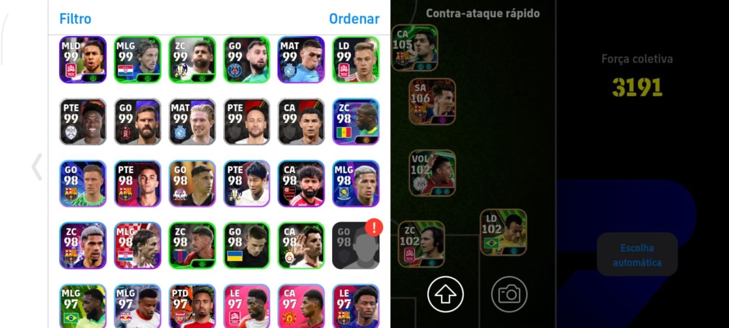 Conta efootball repleta de cartas raras messi 106 rooney aguero romario etc