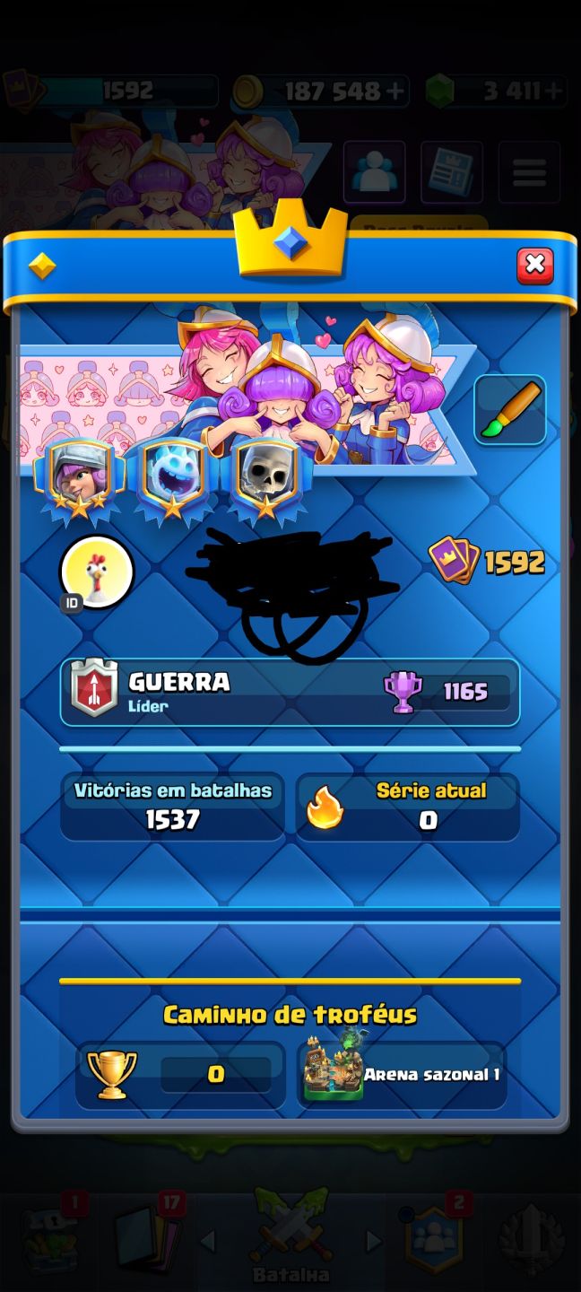 Conta de Clash Royale, com 14K de troféus, liga 3, competitiva e 2.6 full