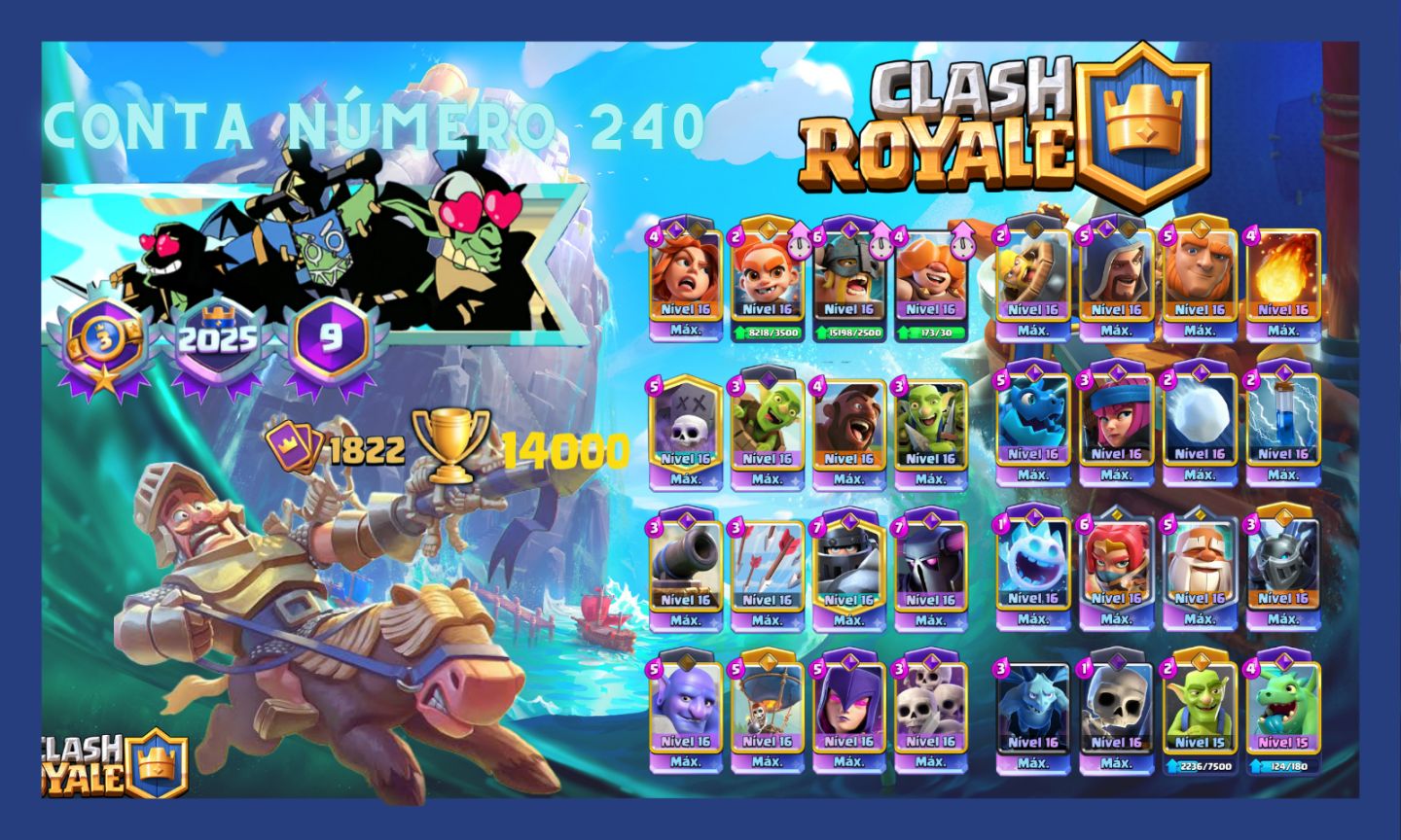 Contas de clash Royale upadas com cartas bem encaminhadas e com Vários troféus.