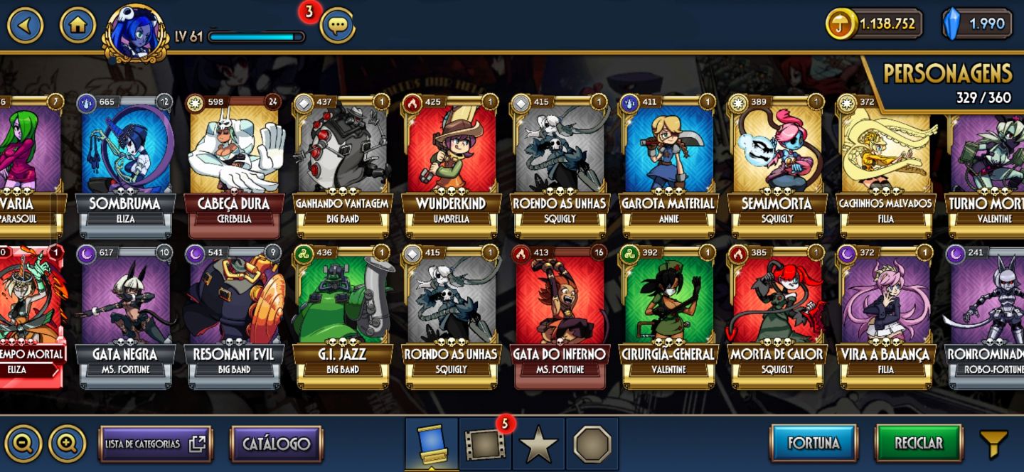 Conta Skullgirls Level 61, Desapego!!