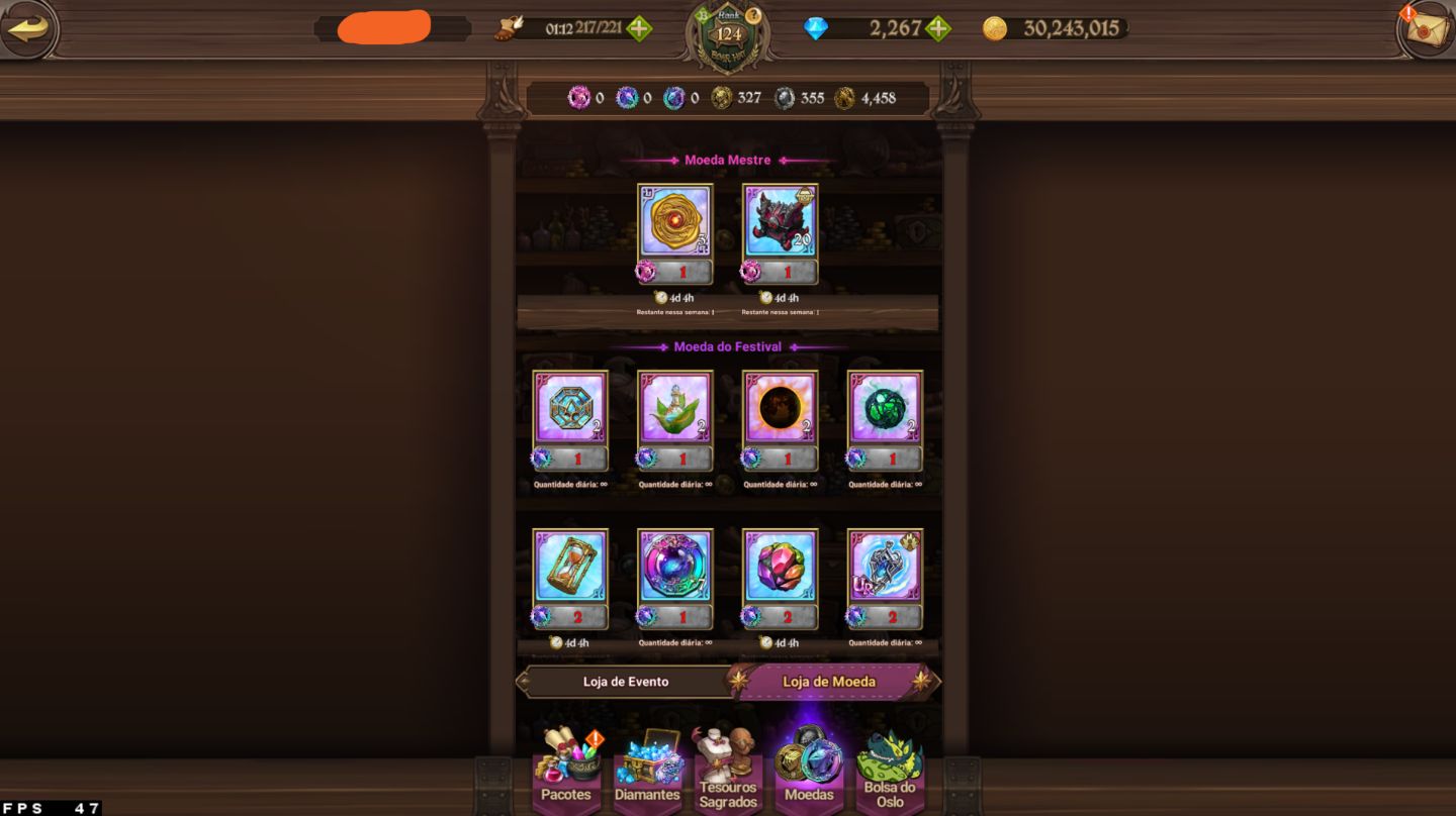 CONTA 7DS GRAND CROSS - 5KK DE CC BOX + ODIN 3/6 + GAWAIN 4/6 + 2.2K DIAMANTE