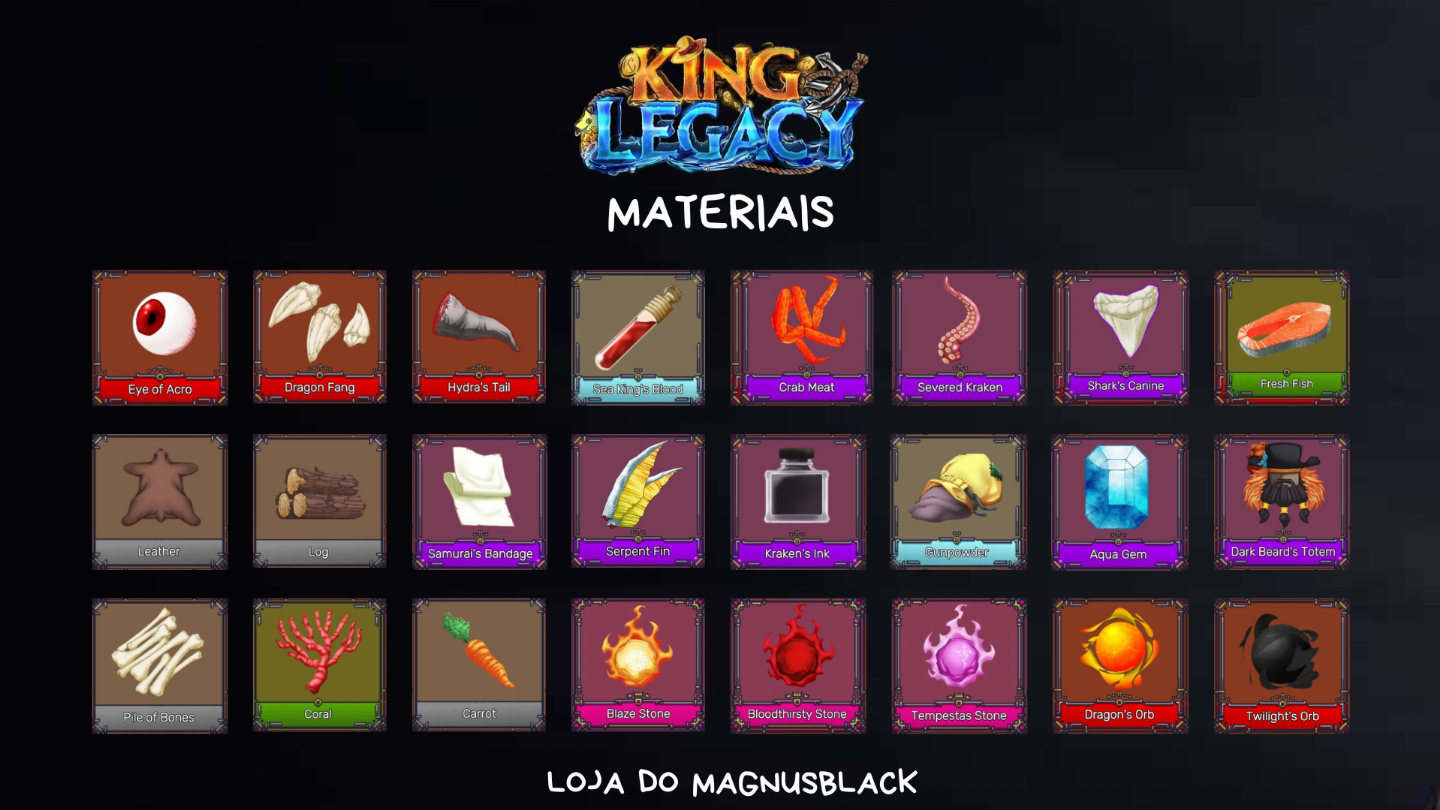 King Legacy MATERIAIS ( NÃO SÃO CONTAS)