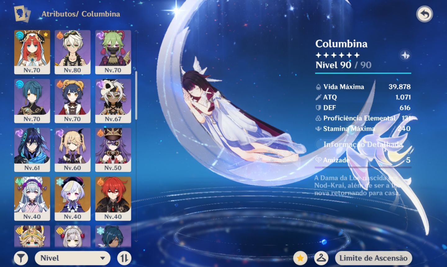 CONTA END GAME COM COLUMBINA, LAUMA, YAE, ODETTE, FURINA+SIG E MAIS!