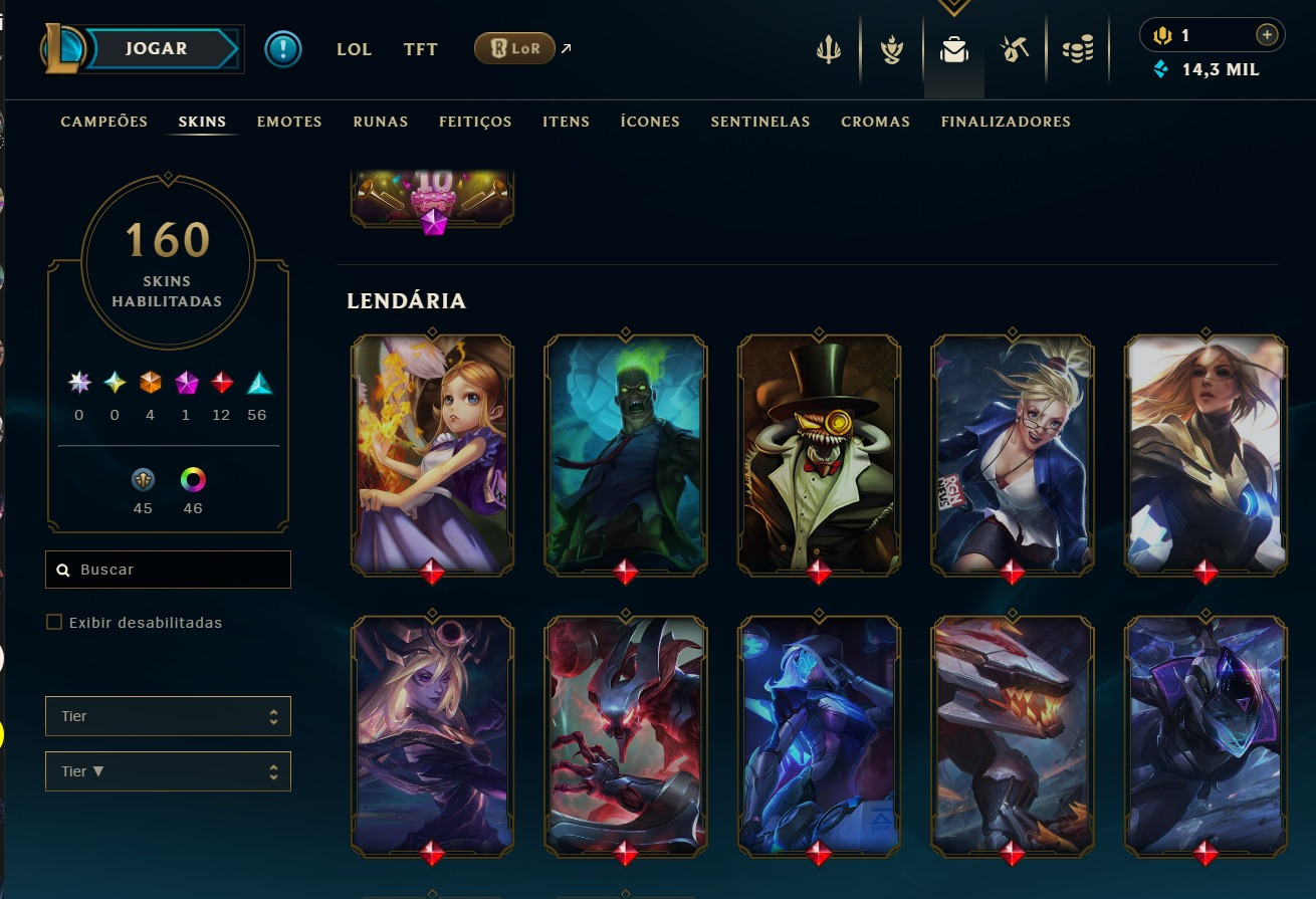 League of legends account mais de ( 160) skins 3 reembolsos mmr platina