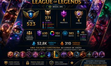 League of Legends | Conta Colecionador | 271 Skins | 630 Icones Todos os Champs