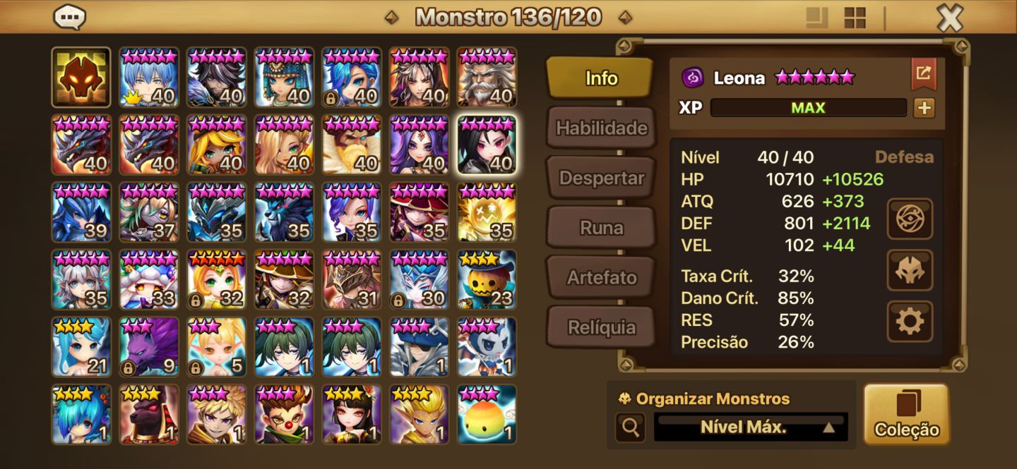 Conta de Summoners War intermediária. 2 LD5 LEONA E SELESTARA