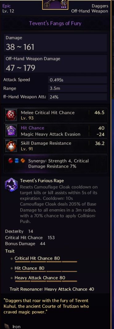 CONTA THRONE AND LIBERTY COM GS CORDY ( PASSIVA ), DAGGER TEVENT ( T2), MOROKAI