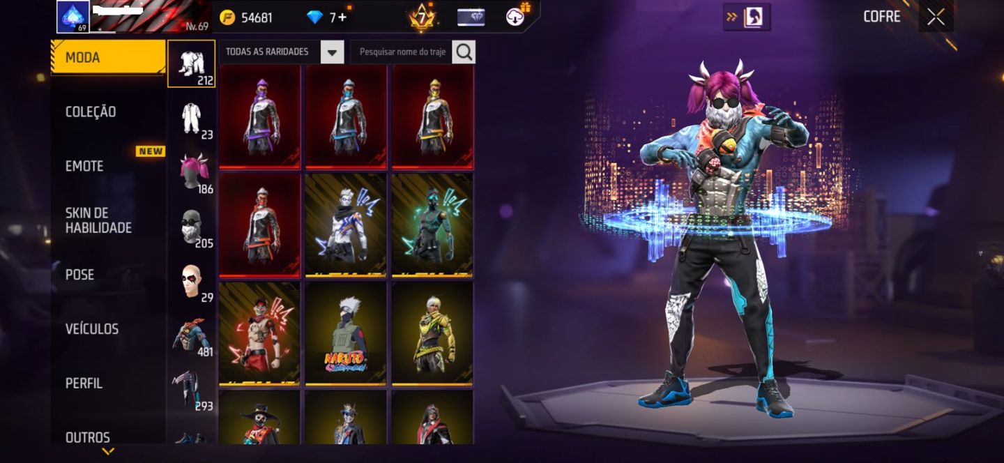 CONTA FREE FIRE - SKIN MANDELA , PASSE STEAM PUNK , PRIME 7 ,BANDEIRÃO ,UMP RUBI