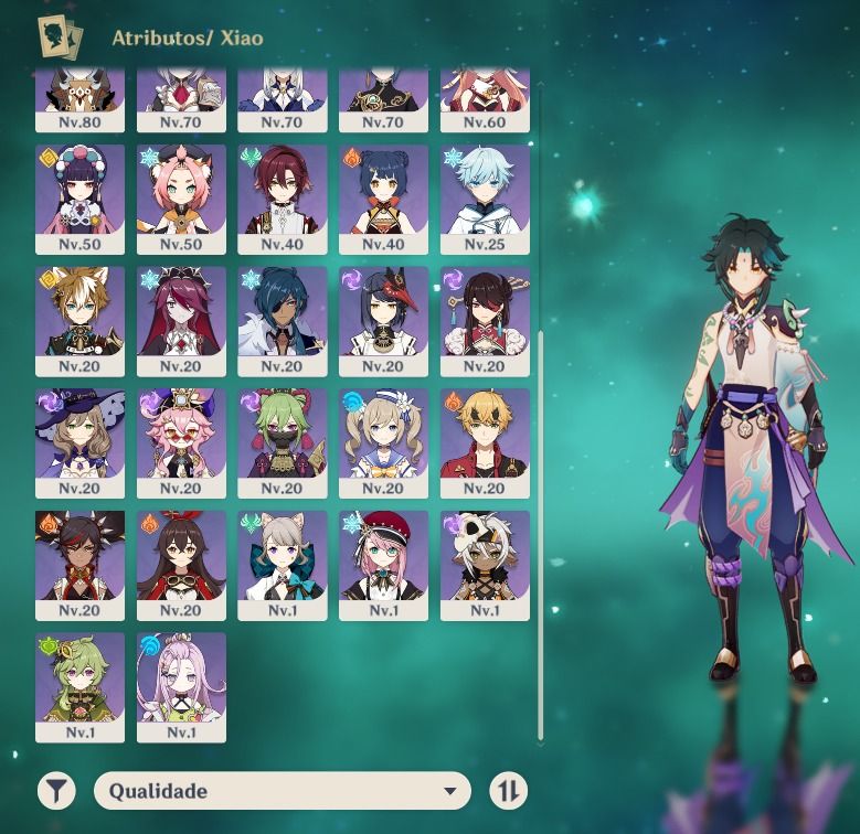 Conta Genshin Xiao, Zhongli, Ganyu, Raiden e mais