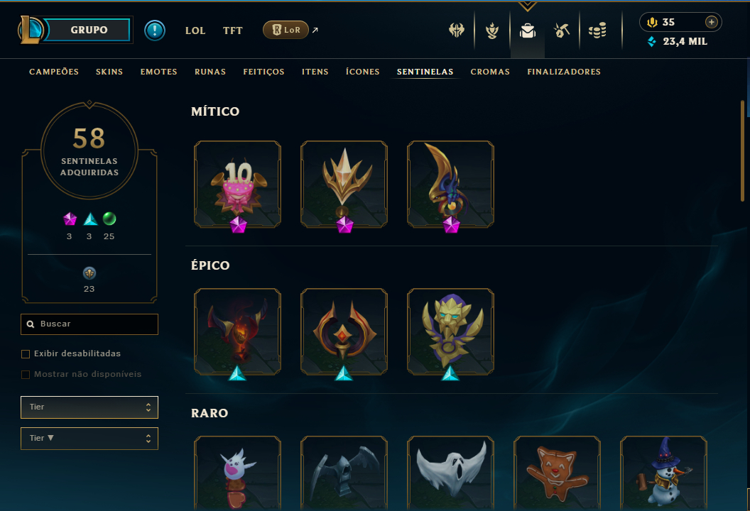 Conta League of Legends - 3 Emote Challenger e 802 Skins
