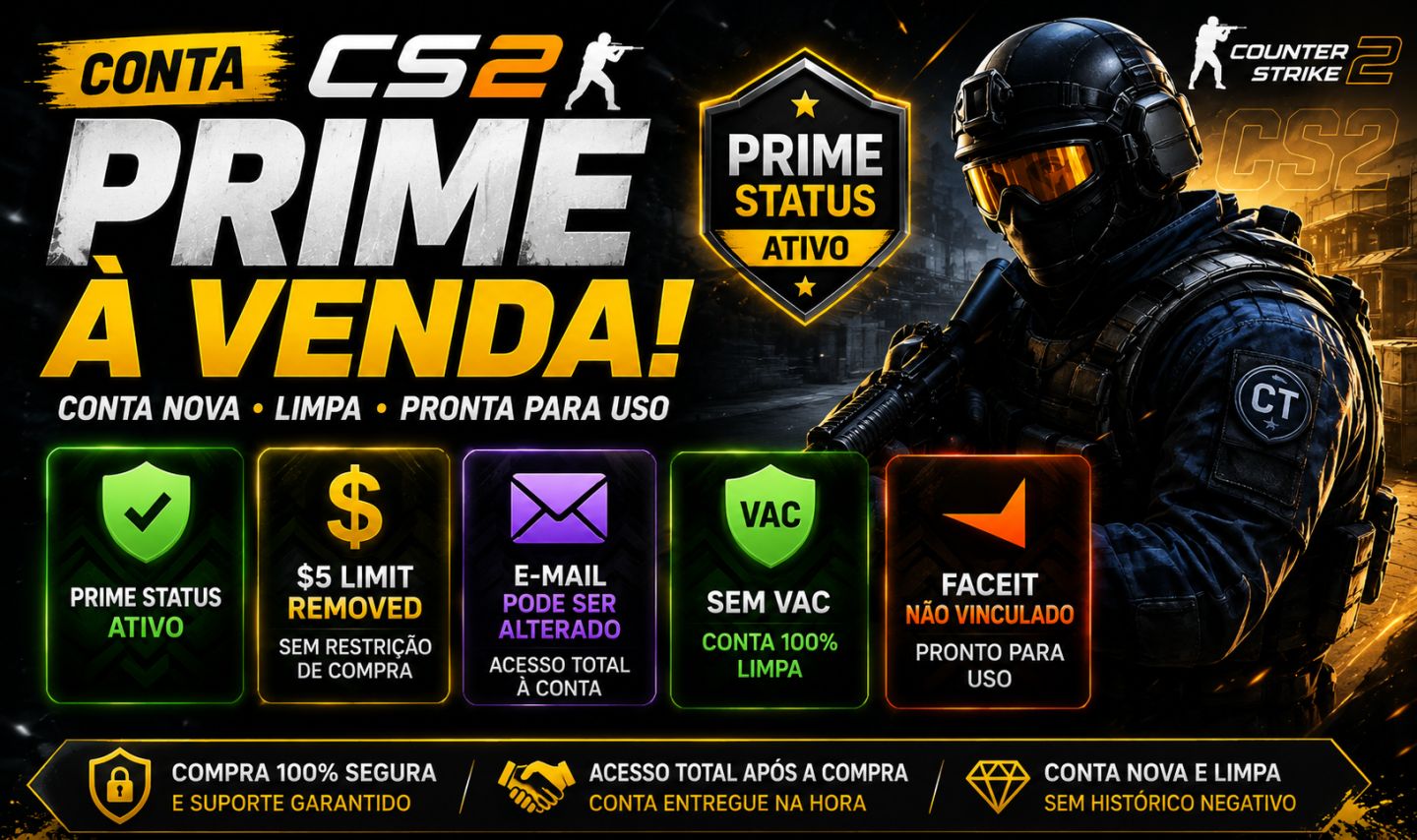 CS2 PRIME | Sem VAC | FACEIT Livre | E-mail Alterável | Conta Limpa