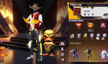 CONTA RARA FREE FIRE | Angelicais Azul/Laranja + Peitoral 740 + AK/UMP Full