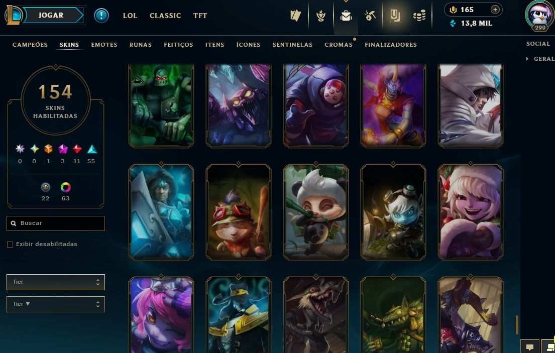 Full Acesso - 154 Skins - 150 Campeões - Level 299 - Platina