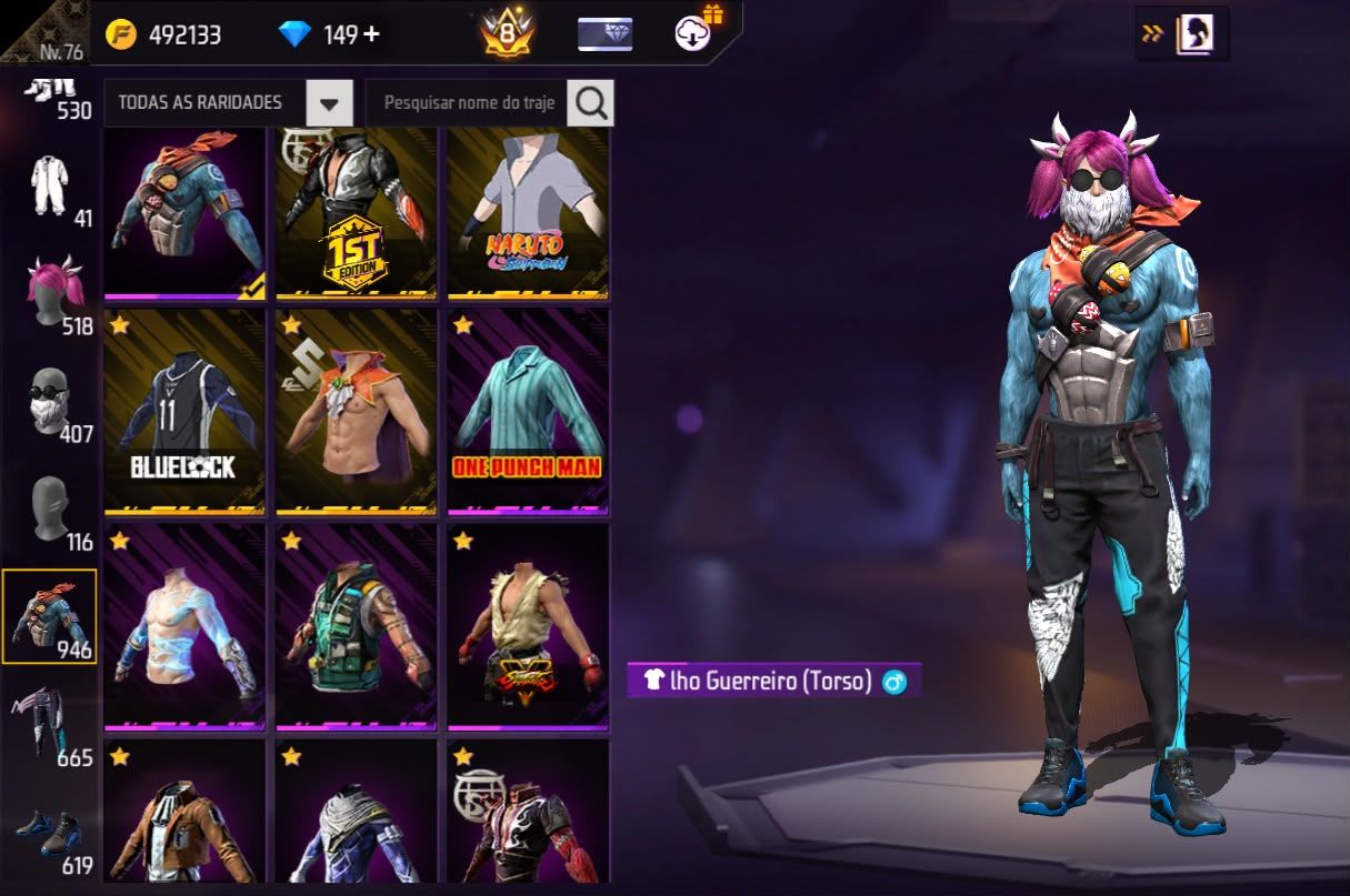Conta Free Fire Gemada com 7 Angelicais, 10 Evolutivas, Prime 8, 900+ Peitorais