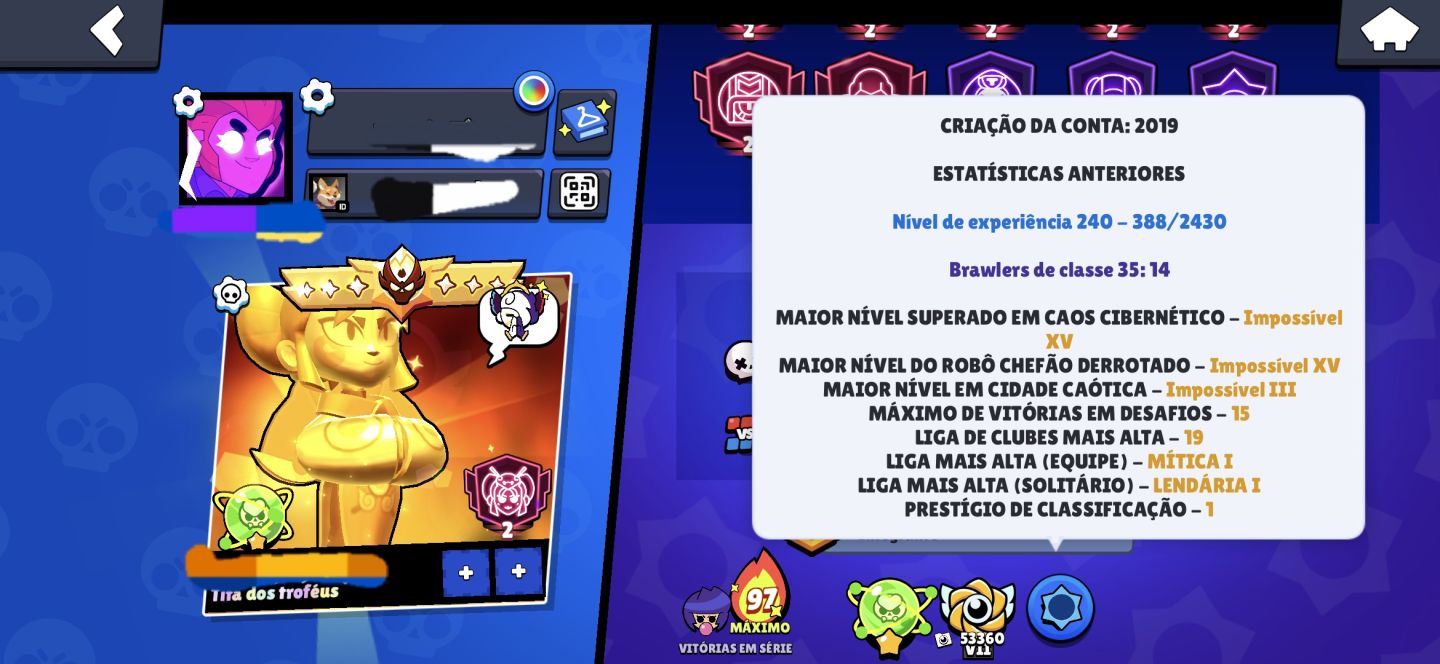 Conta do Brawl stars 121k troféus, todos os brawlers, hipers e buffies.