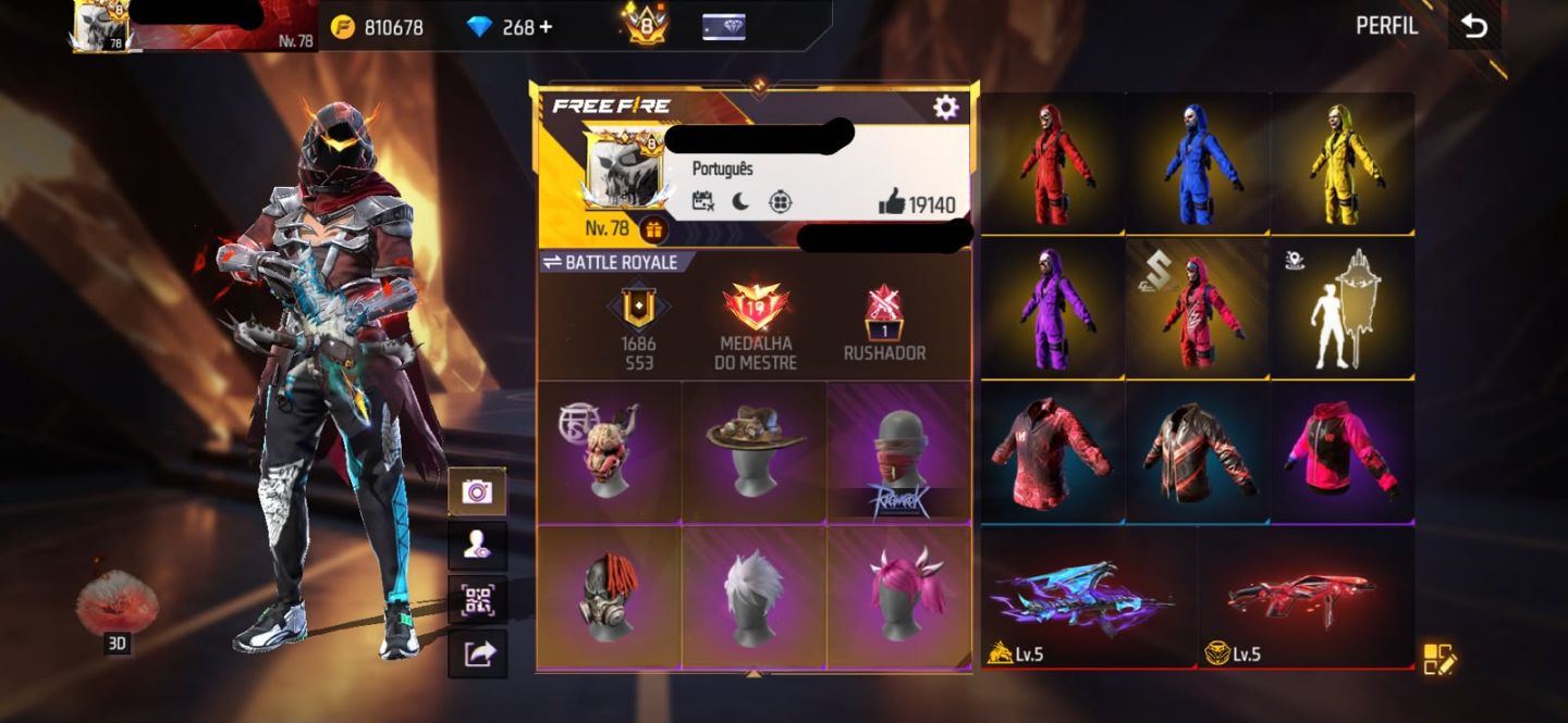 Conta Free Fire com Primeiro Terceiro Setimo Passe Ragnarok Mestre S6 S7 Prime 8