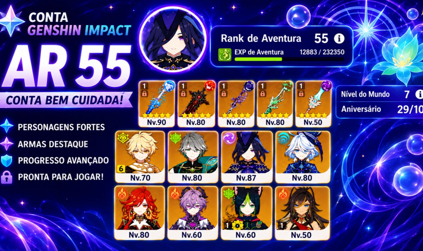 AR55 | Clorinde C1 BIS, Mavuika, Alhaitham BIS, Furina BIS, Durin | América