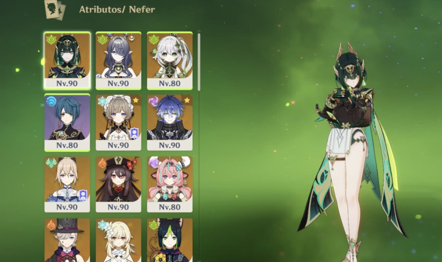 Conta com nefer, lauma, flins, sandrone, varessa, lyney e nahida. Tem armas ass