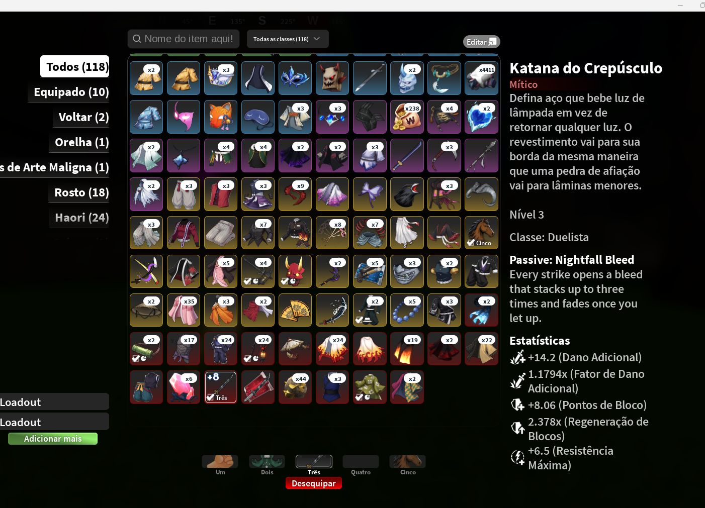 Conta Slayers 2 Rengoku, Level 225 (Max), Katana Nightfall T3 +8, Flame,