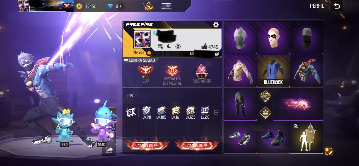 CONTA FREE FIRE LVL 68 | 113K OUROS | 590 PEITORAIS | UMP ATT