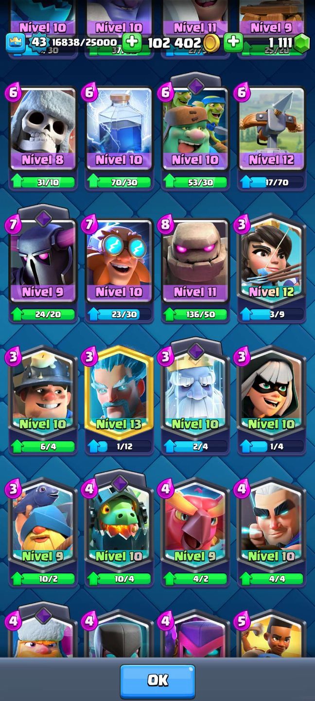 Conta de Clash Royale com 8 anos, +1100 gemas para troca de nome.