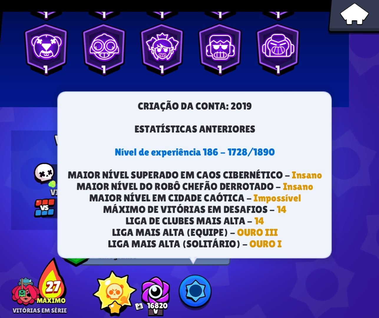 70%OFF!!! CONTA VETERANA BRAWL STARS!! SKINS RARAS E PROGRESSO AVANÇADO!!!
