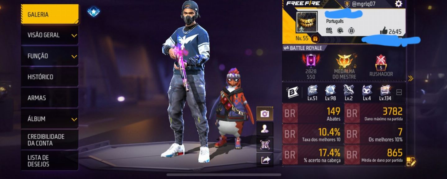 CONTA DE FREE FIRE À VENDA NÍVEL ALTO E MUITAS SKINS