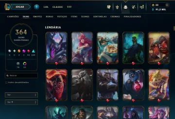 CONTA LOL NV 277 | TODOS CHAMPS | 364 SKINS | ESMERALDA | 91k ESSÊNCIA AZUL