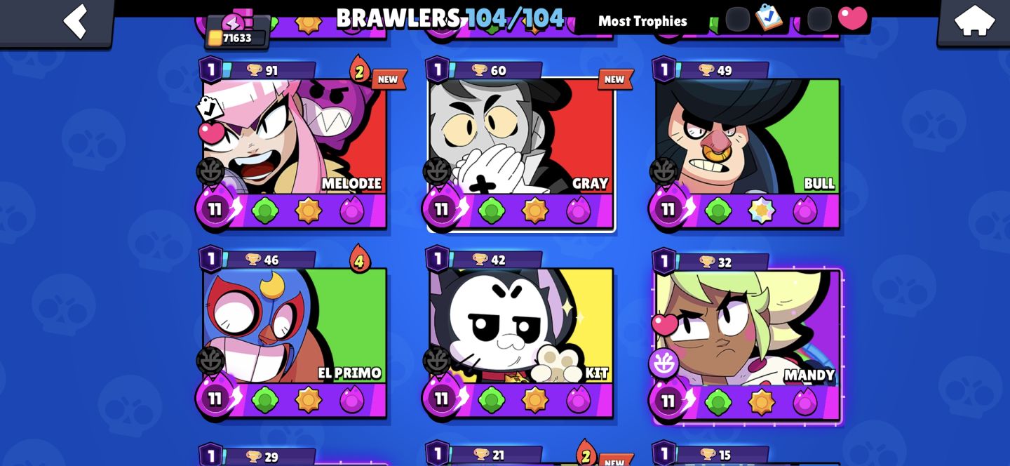 Conta Brawl stars 70k+ 104/104 Skins raras e esclusivas