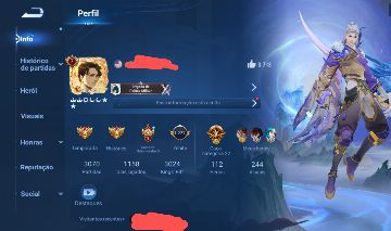 Conta do honor of kings, com skin do megumi,uma flawess do hanxi.. entre outras