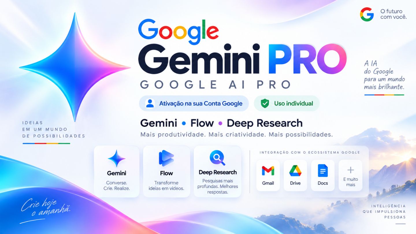 GEMINI PRO / GOOGLE AI PRO | FLOW + VEO + 5TB DRIVE | ACESSO INDIVIDUAL | 1 MÊS