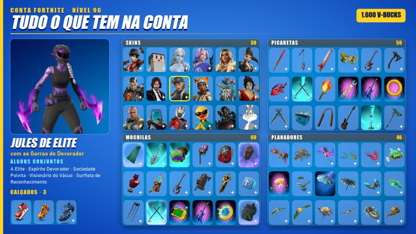 Conta Fortnite Nível 96 | 32 SKINS | 1600 VBUCKS