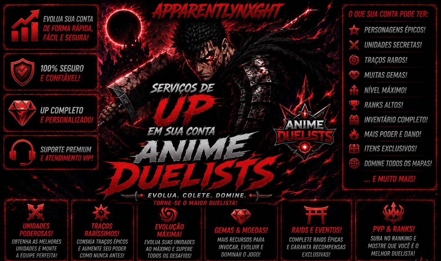 SERVIÇOS DE UP EM SUA CONTA ANIME DUELISTS | ROBLOX