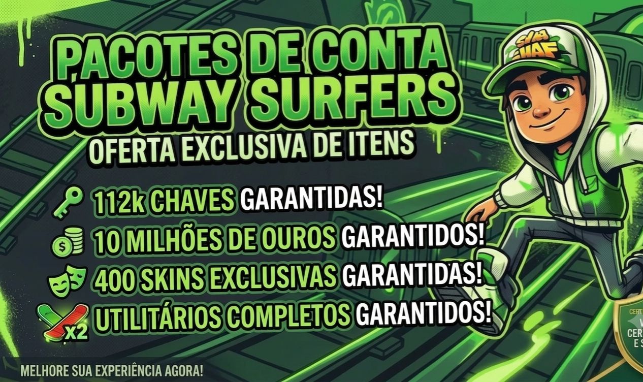Pacote Subway Surfers - 112k Chaves + 10M Moedas + 10k utilitários.