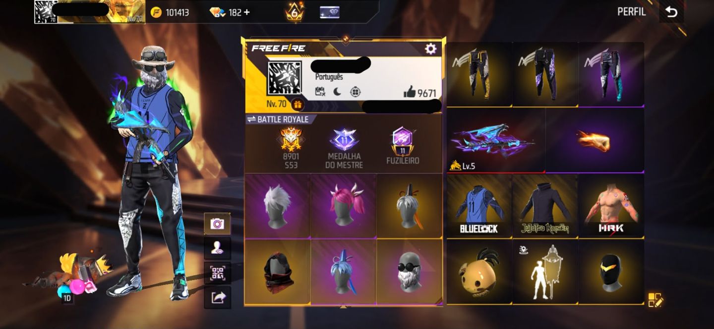 Conta free fire gemada com angelical entrada barba bandeirao punho 650 peitorais