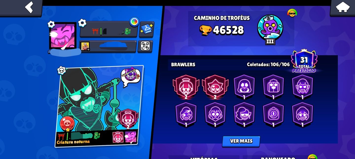 Conta de Brawl Stars com várias coisas
