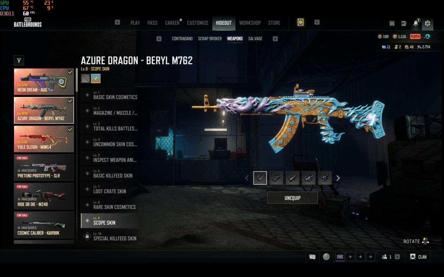 (CONTA PUBG ) BERYL DRAGÃO + CROMMA + AUG NEON + MINI14 NATAL