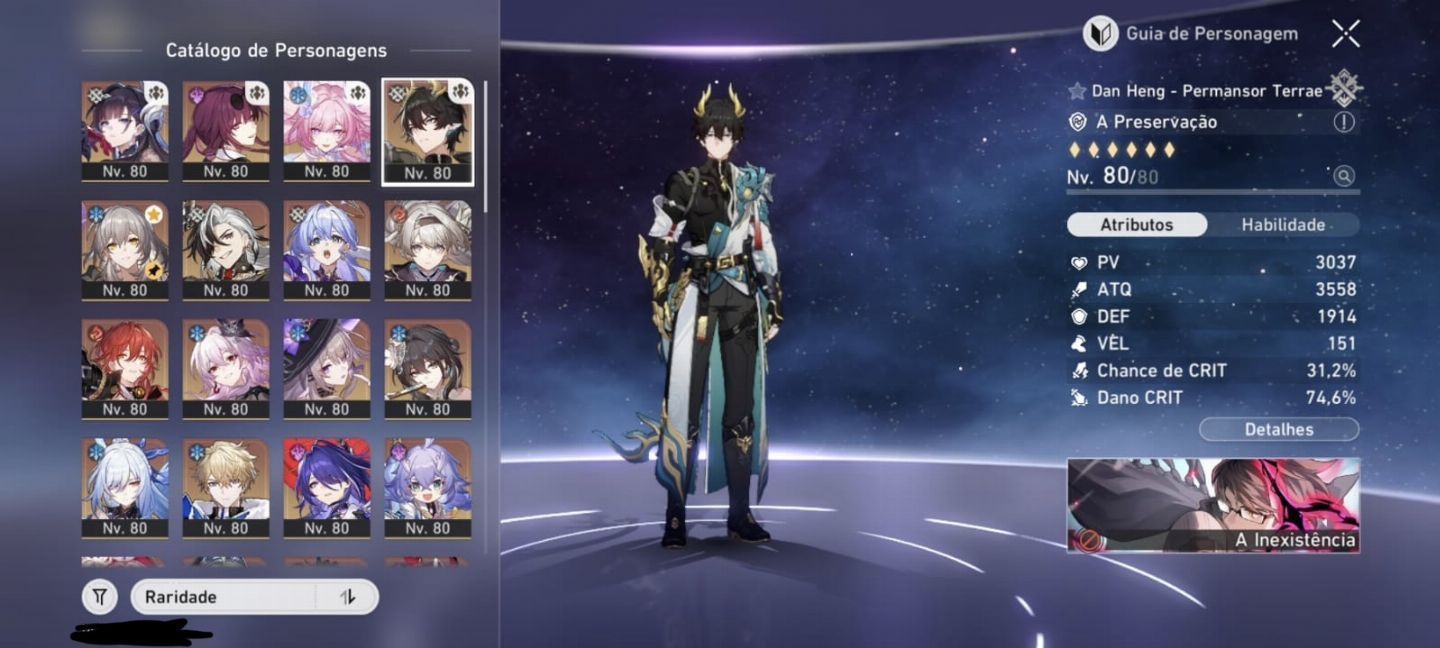 Conta de Honkai Star rail level 70 com vários personagens